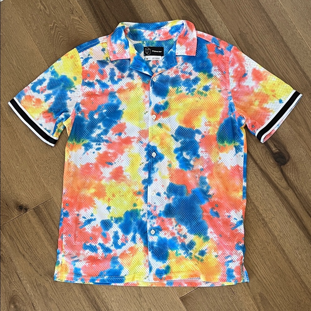 Original Use Multicolor Tie Dye Mesh Button Down Top Men's Size M NWOT